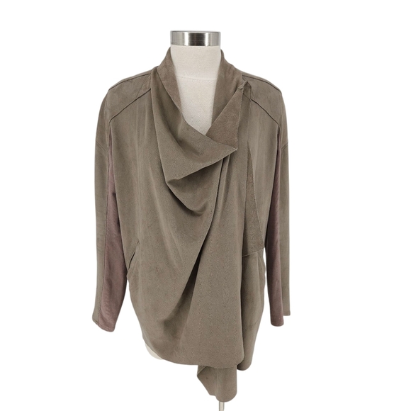 BLANKNYC Cloud Nine Drape Jacket Brown Faux Suede Long Sleeve Open Front Medium - Picture 3 of 9